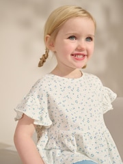 White/Blue Ditsy Floral Short Sleeve Peplum Top and Leggings Set (3mths-7yrs) - Image 4 of 9