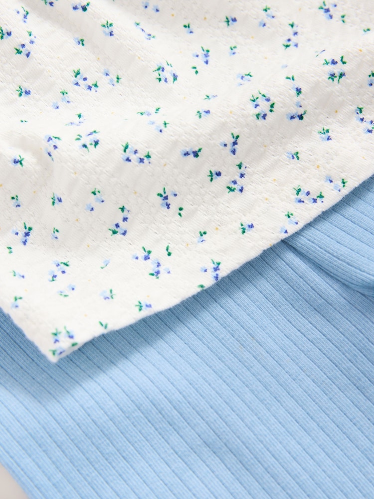 White/Blue Ditsy Floral Short Sleeve Peplum Top and Leggings Set (3mths-7yrs) - Image 9 of 9