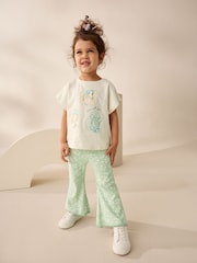 Ecru/Blue Girls Short Sleeve T-Shirt and Flare Leggings Set (3mths-7yrs) - Image 1 of 9
