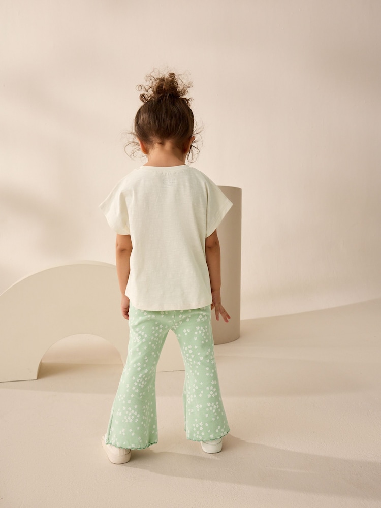 Ecru/Blue Girls Short Sleeve T-Shirt and Flare Leggings Set (3mths-7yrs) - Image 2 of 9