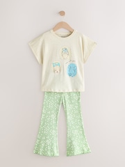 Ecru/Blue Girls Short Sleeve T-Shirt and Flare Leggings Set (3mths-7yrs) - Image 5 of 9