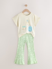 Ecru/Blue Girls Short Sleeve T-Shirt and Flare Leggings Set (3mths-7yrs) - Image 6 of 9