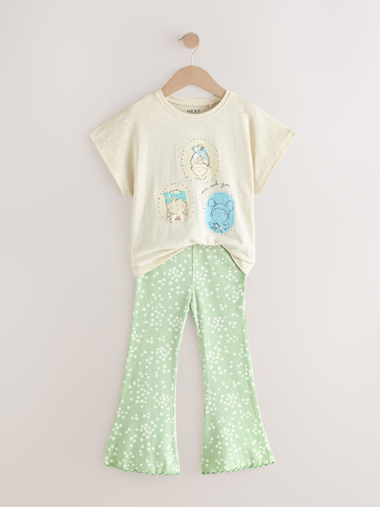 Ecru/Blue Girls Short Sleeve T-Shirt and Flare Leggings Set (3mths-7yrs) - Image 6 of 9