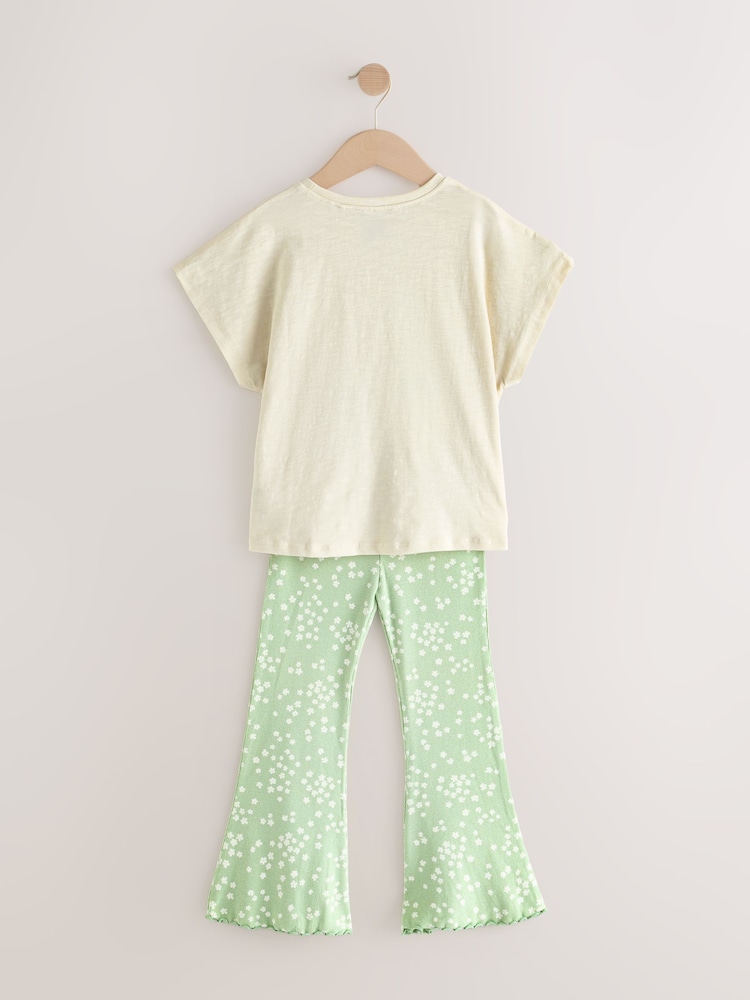 Ecru/Blue Girls Short Sleeve T-Shirt and Flare Leggings Set (3mths-7yrs) - Image 7 of 9