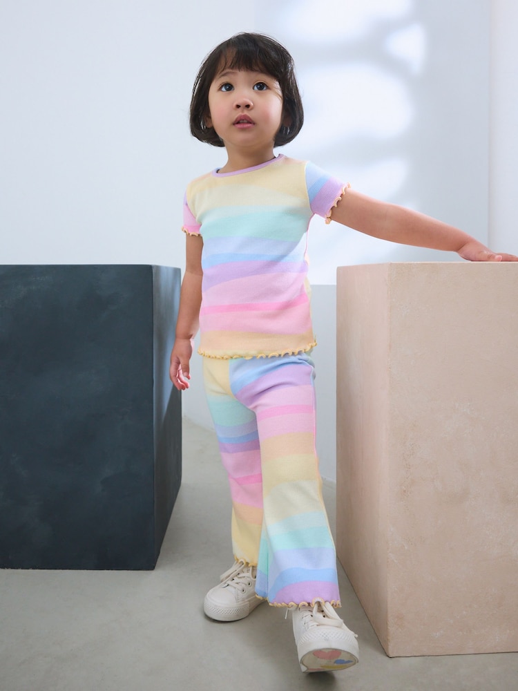 Pastel Rainbow Short Sleeve Ribbed T-Shirt and Flare Leggings Set (3mths-7yrs) - Image 1 of 9