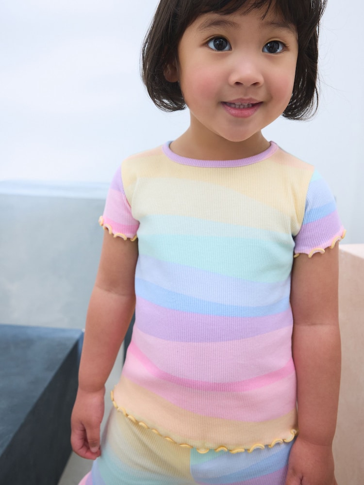 Pastel Rainbow Short Sleeve Ribbed T-Shirt and Flare Leggings Set (3mths-7yrs) - Image 3 of 9