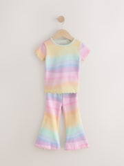 Pastel Rainbow Short Sleeve Ribbed T-Shirt and Flare Leggings Set (3mths-7yrs) - Image 5 of 9