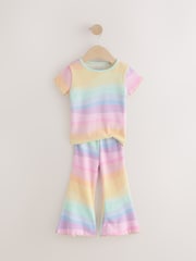 Pastel Rainbow Short Sleeve Ribbed T-Shirt and Flare Leggings Set (3mths-7yrs) - Image 6 of 9