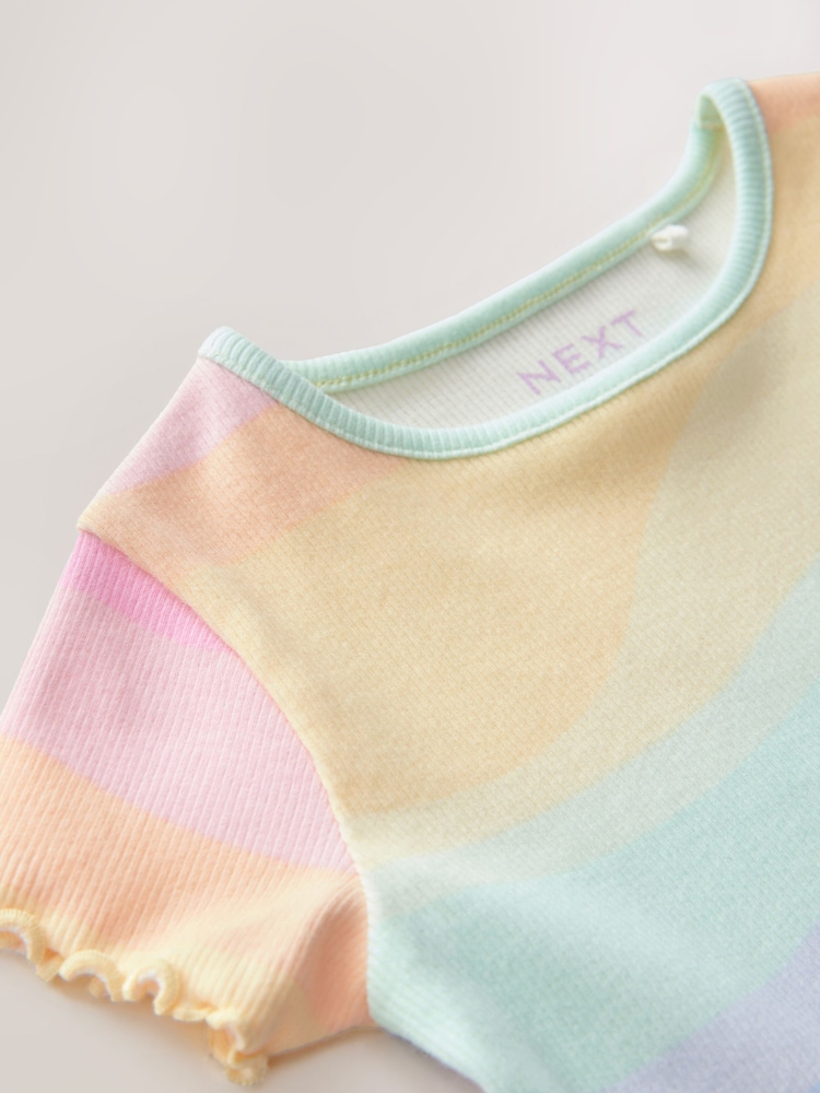 Pastel Rainbow Short Sleeve Ribbed T-Shirt and Flare Leggings Set (3mths-7yrs) - Image 9 of 9