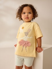 Yellow Pretty Bunny Short Sleeve T-Shirt and Cycle Shorts Set (3mths-7yrs) - Image 1 of 9