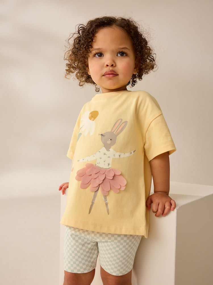 Yellow Pretty Bunny Short Sleeve T-Shirt and Cycle Shorts Set (3mths-7yrs) - Image 1 of 9