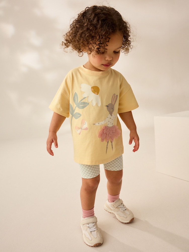 Yellow Pretty Bunny Short Sleeve T-Shirt and Cycle Shorts Set (3mths-7yrs) - Image 2 of 9