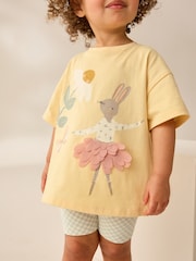 Yellow Pretty Bunny Short Sleeve T-Shirt and Cycle Shorts Set (3mths-7yrs) - Image 4 of 9
