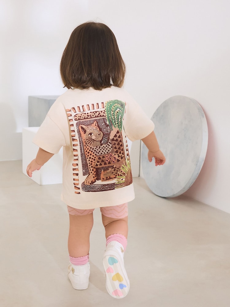 Ecru Leopard Short Sleeve T-Shirt and Cycle Shorts Set (3mths-7yrs) - Image 1 of 9