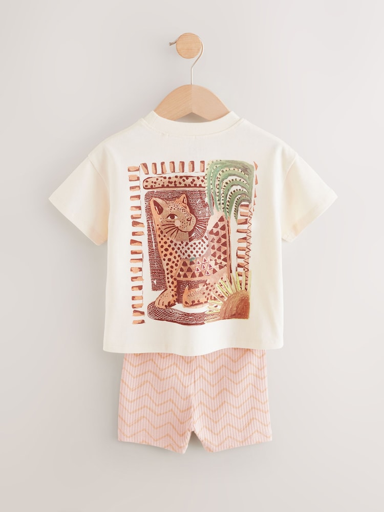 Ecru Leopard Short Sleeve T-Shirt and Cycle Shorts Set (3mths-7yrs) - Image 7 of 9