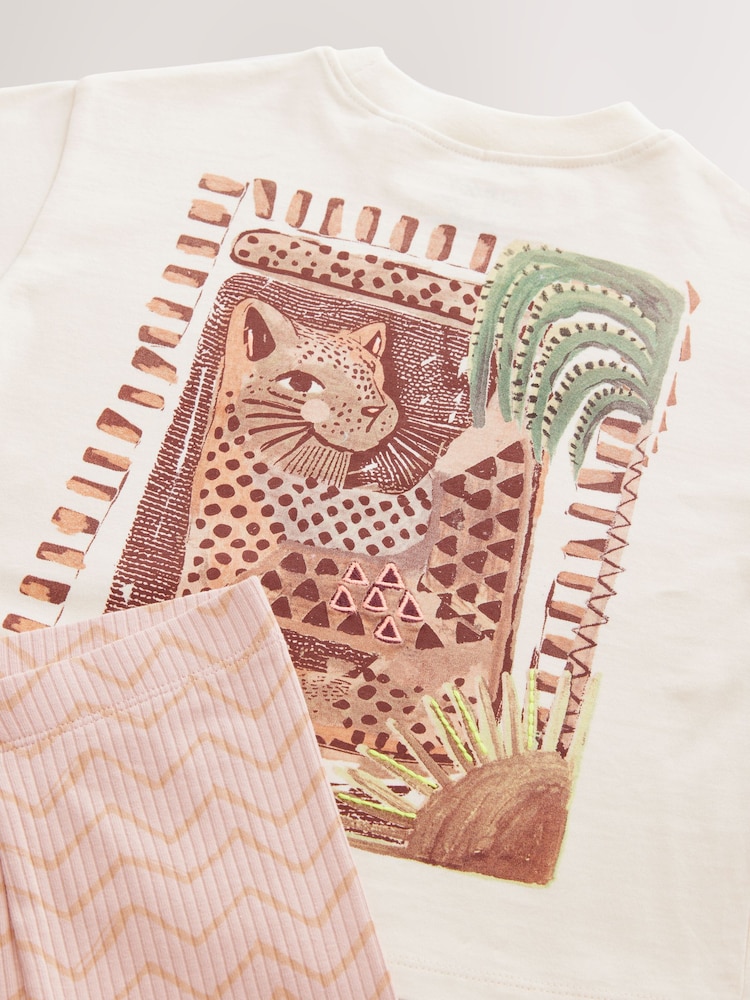 Ecru Leopard Short Sleeve T-Shirt and Cycle Shorts Set (3mths-7yrs) - Image 9 of 9