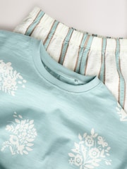 Blue Stripe Flower Short Sleeve Peplum 100% Cotton T-Shirt and Wide Leg Trousers Set (3mths-7yrs) - Image 8 of 10