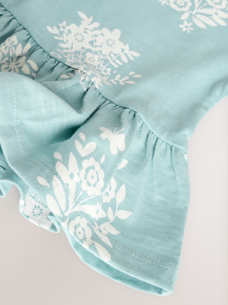 Blue Stripe Flower Short Sleeve Peplum 100% Cotton T-Shirt and Wide Leg Trousers Set (3mths-7yrs) - Image 9 of 10