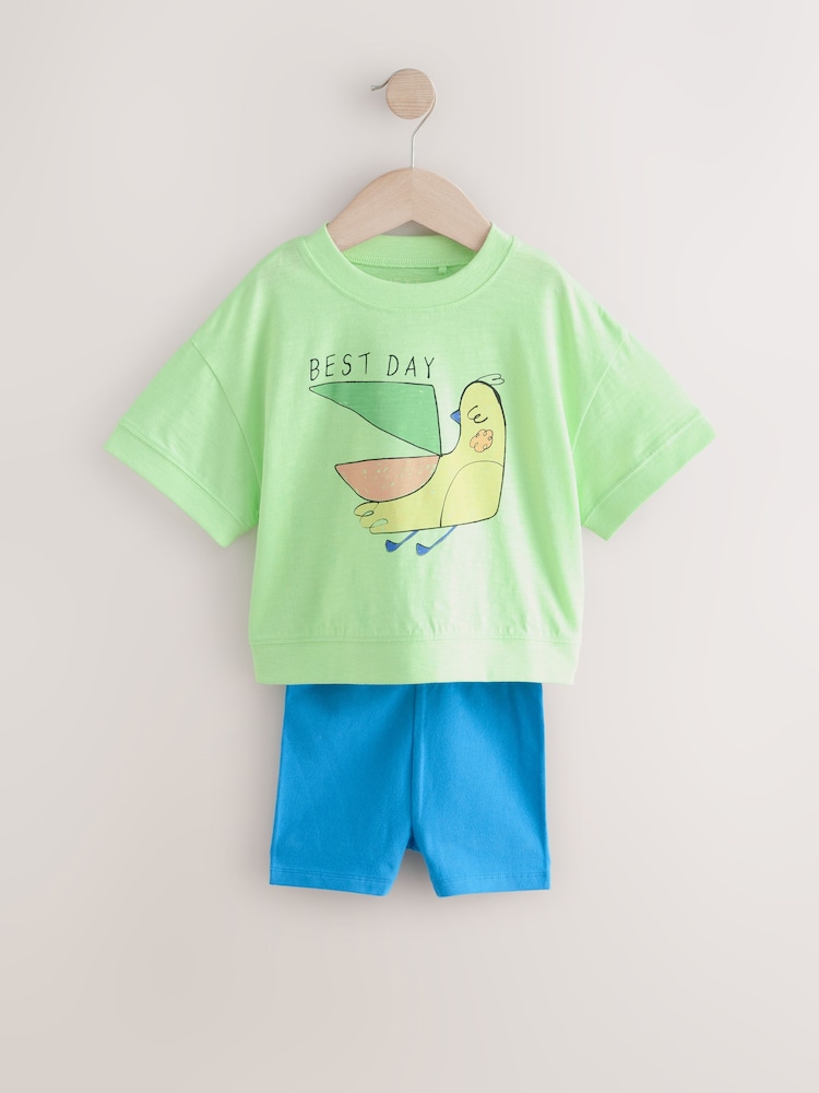 Green Bird Short Sleeve T-Shirt and Cycle Shorts Set (3mths-7yrs) - Image 5 of 9