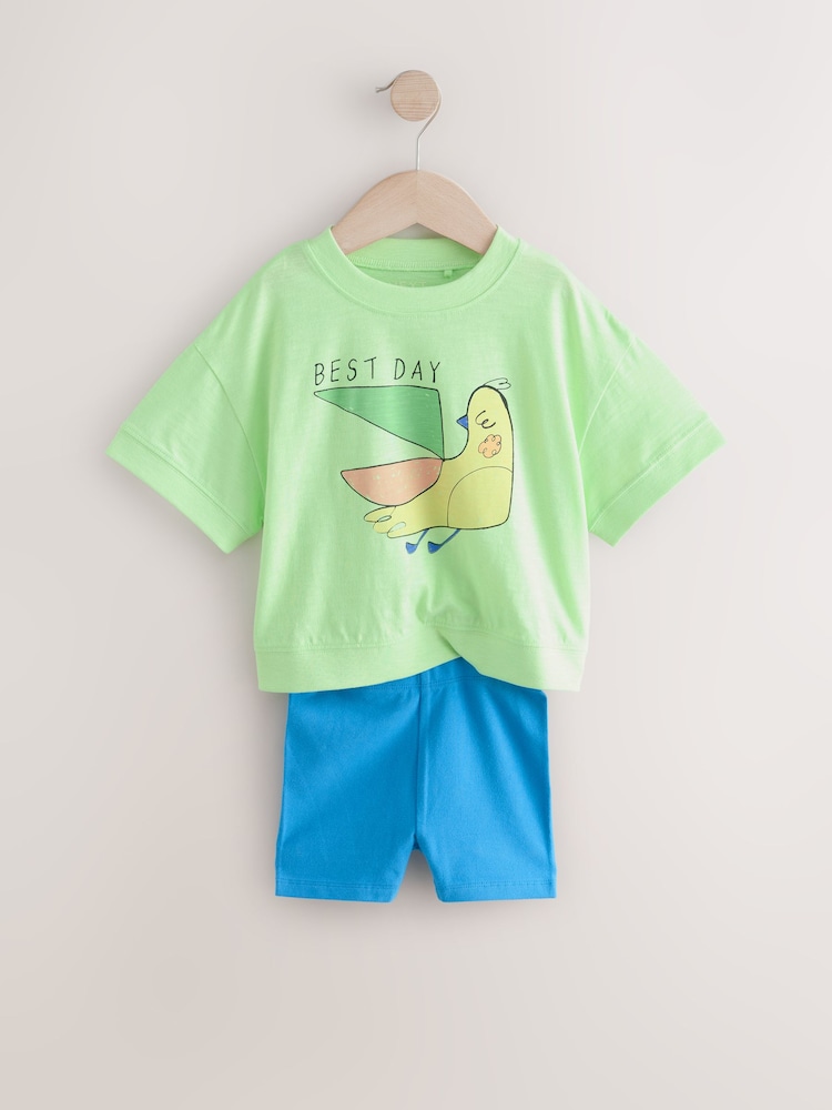 Green Bird Short Sleeve T-Shirt and Cycle Shorts Set (3mths-7yrs) - Image 6 of 9