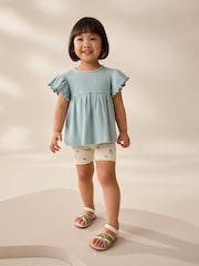 Blue Ditsy Floral Print Short Sleeve Peplum Top and Cycle Shorts Set (3mths-7yrs) - Image 2 of 9