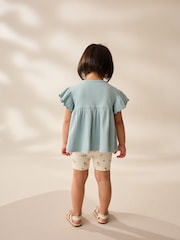 Blue Ditsy Floral Print Short Sleeve Peplum Top and Cycle Shorts Set (3mths-7yrs) - Image 3 of 9
