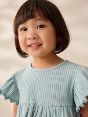 Blue Ditsy Floral Print Short Sleeve Peplum Top and Cycle Shorts Set (3mths-7yrs) - Image 4 of 9