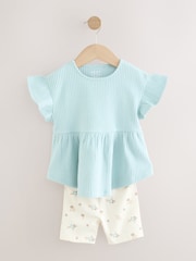 Blue Ditsy Floral Print Short Sleeve Peplum Top and Cycle Shorts Set (3mths-7yrs) - Image 5 of 9