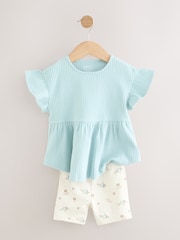 Blue Ditsy Floral Print Short Sleeve Peplum Top and Cycle Shorts Set (3mths-7yrs) - Image 6 of 9