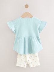 Blue Ditsy Floral Print Short Sleeve Peplum Top and Cycle Shorts Set (3mths-7yrs) - Image 7 of 9
