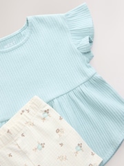 Blue Ditsy Floral Print Short Sleeve Peplum Top and Cycle Shorts Set (3mths-7yrs) - Image 8 of 9