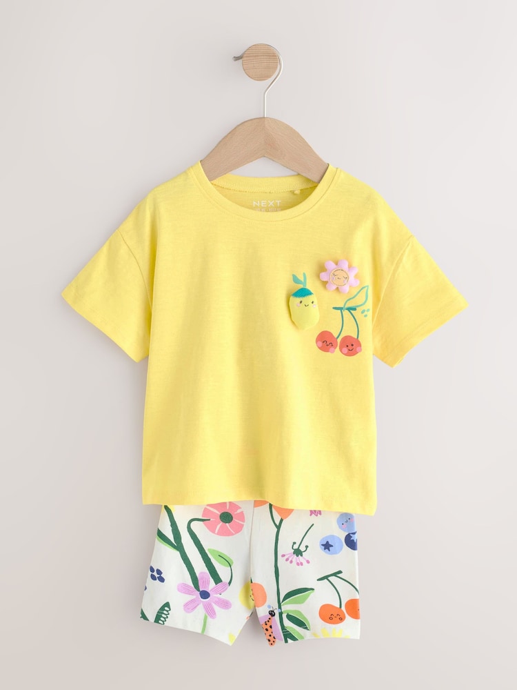 Yellow Padded Fruit Characters Short Sleeve T-Shirt and Cycle Shorts Set (3mths-7yrs) - Image 5 of 11