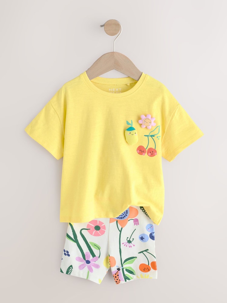 Yellow Padded Fruit Characters Short Sleeve T-Shirt and Cycle Shorts Set (3mths-7yrs) - Image 6 of 11