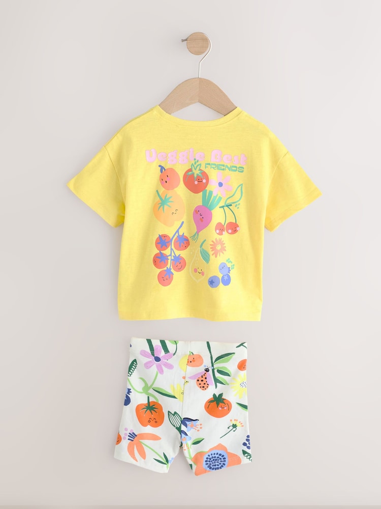 Yellow Padded Fruit Characters Short Sleeve T-Shirt and Cycle Shorts Set (3mths-7yrs) - Image 7 of 11