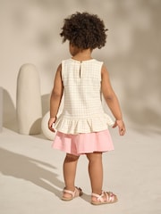 White/Pink Embroidered Flowers Peplum 100% Cotton Vest and Shorts Set (3mths-7yrs) - Image 2 of 8