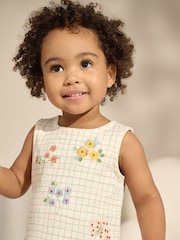 White/Pink Embroidered Flowers Peplum 100% Cotton Vest and Shorts Set (3mths-7yrs) - Image 3 of 8