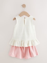 White/Pink Embroidered Flowers Peplum 100% Cotton Vest and Shorts Set (3mths-7yrs) - Image 6 of 8