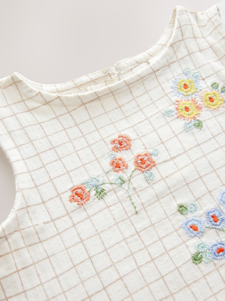 White/Pink Embroidered Flowers Peplum 100% Cotton Vest and Shorts Set (3mths-7yrs) - Image 7 of 8