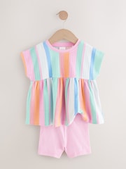 Rainbow Stripe Short Sleeve Peplum Top and Cycle Shorts Set (3mths-7yrs) - Image 4 of 7