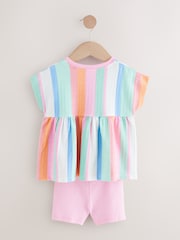 Rainbow Stripe Short Sleeve Peplum Top and Cycle Shorts Set (3mths-7yrs) - Image 5 of 7