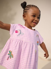 Lilac Gingham Holiday Embroidery Short Sleeve Peplum Top and Cycle Shorts Set (3mths-7yrs) - Image 4 of 5