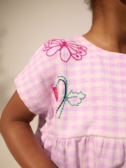 Lilac Gingham Holiday Embroidery Short Sleeve Peplum Top and Cycle Shorts Set (3mths-7yrs) - Image 5 of 5