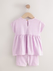 Lilac Gingham Holiday Embroidery Short Sleeve Peplum Top and Cycle Shorts Set (3mths-7yrs) - Image 8 of 12