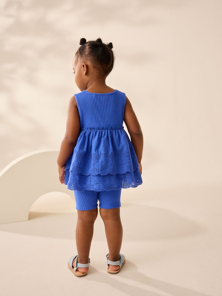Blue Broderie Vest and Cycle Shorts Set (3mths-7yrs) - Image 3 of 8