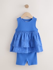 Blue Broderie Vest and Cycle Shorts Set (3mths-7yrs) - Image 5 of 8