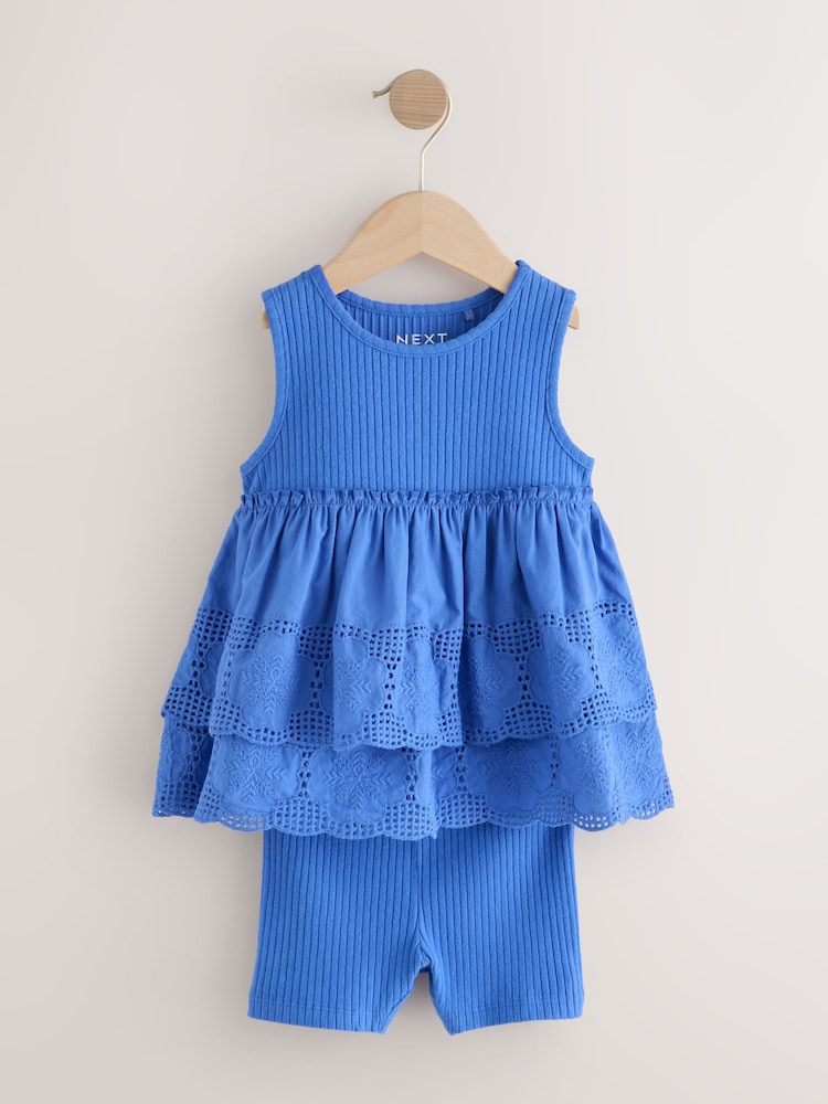 Blue Broderie Vest and Cycle Shorts Set (3mths-7yrs) - Image 5 of 8