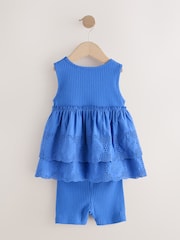 Blue Broderie Vest and Cycle Shorts Set (3mths-7yrs) - Image 6 of 8