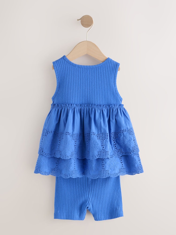 Blue Broderie Vest and Cycle Shorts Set (3mths-7yrs) - Image 6 of 8