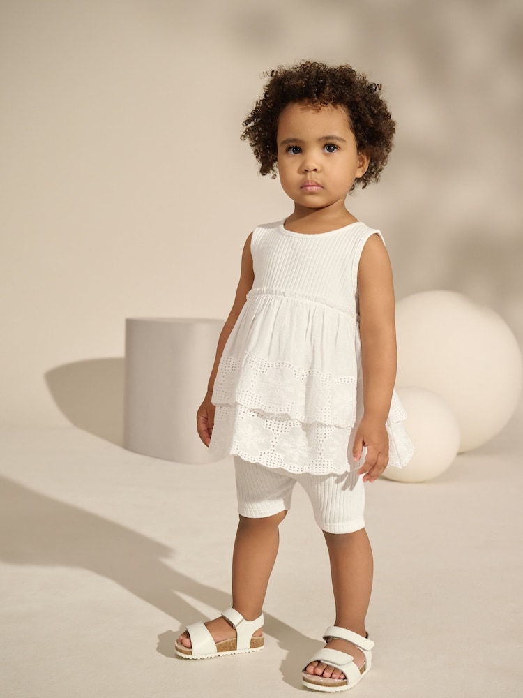Cream Broderie Vest and Cycle Shorts Set (3mths-7yrs) - Image 1 of 8