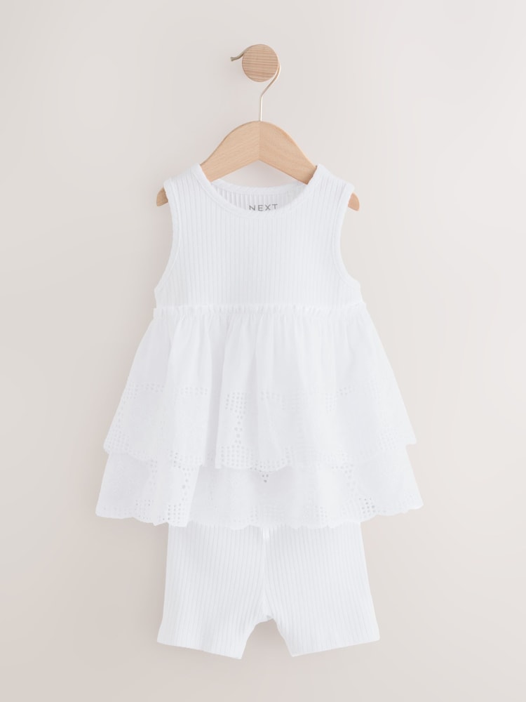 Cream Broderie Vest and Cycle Shorts Set (3mths-7yrs) - Image 5 of 8